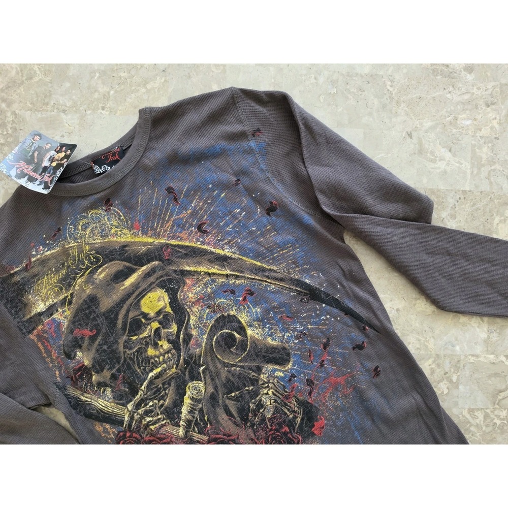 NWT Deadstock MIAMI INK GRIM REAPER GRAPHIC‎ Thermal Shirt TLC Y2K TATTOO Mens L